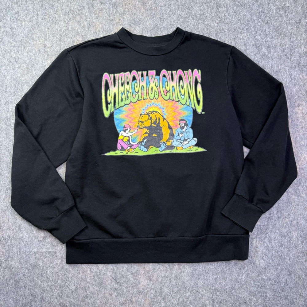 Cheech & Chong Sweatshirt Adult Size L Black Psychedelic Feeding Bear Pullover